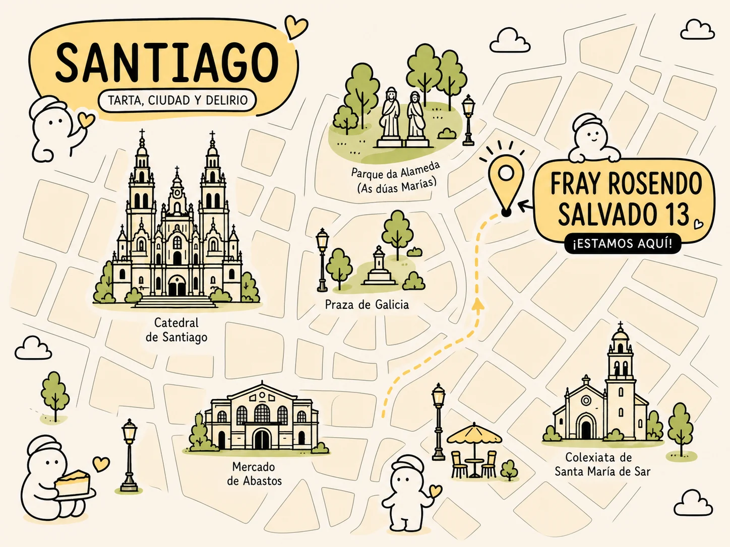 Mapa ilustrado de Delirio Cheesecake Santiago